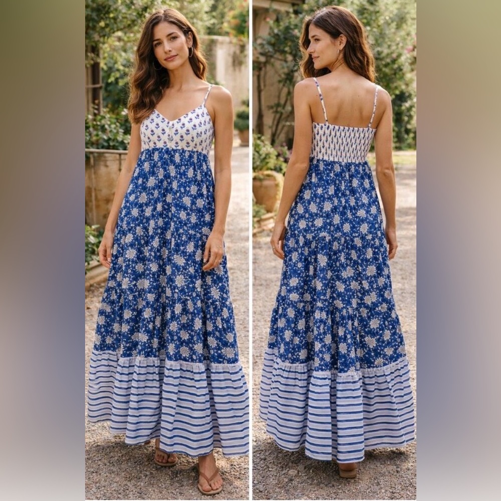 J Crew Floral Blue and White Tiered Maxi Dress, size 10T, NWT